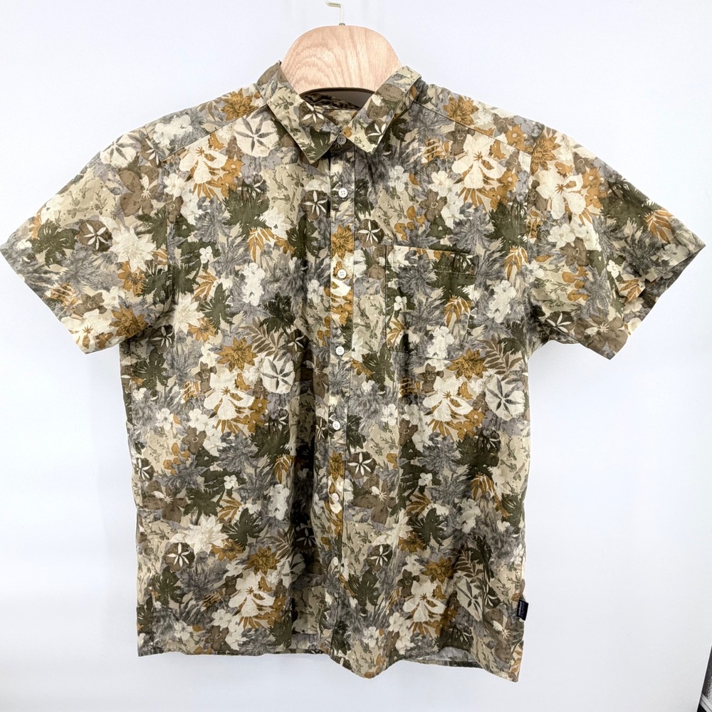 Patagonia Mens XXL Go To Shirt Short Sleeve Button Down Floral Cotton Poly Green